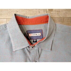 32 Bar Blues Casual Short Sleeve Button Down Shirt Mens XL Blue Dobby Pattern